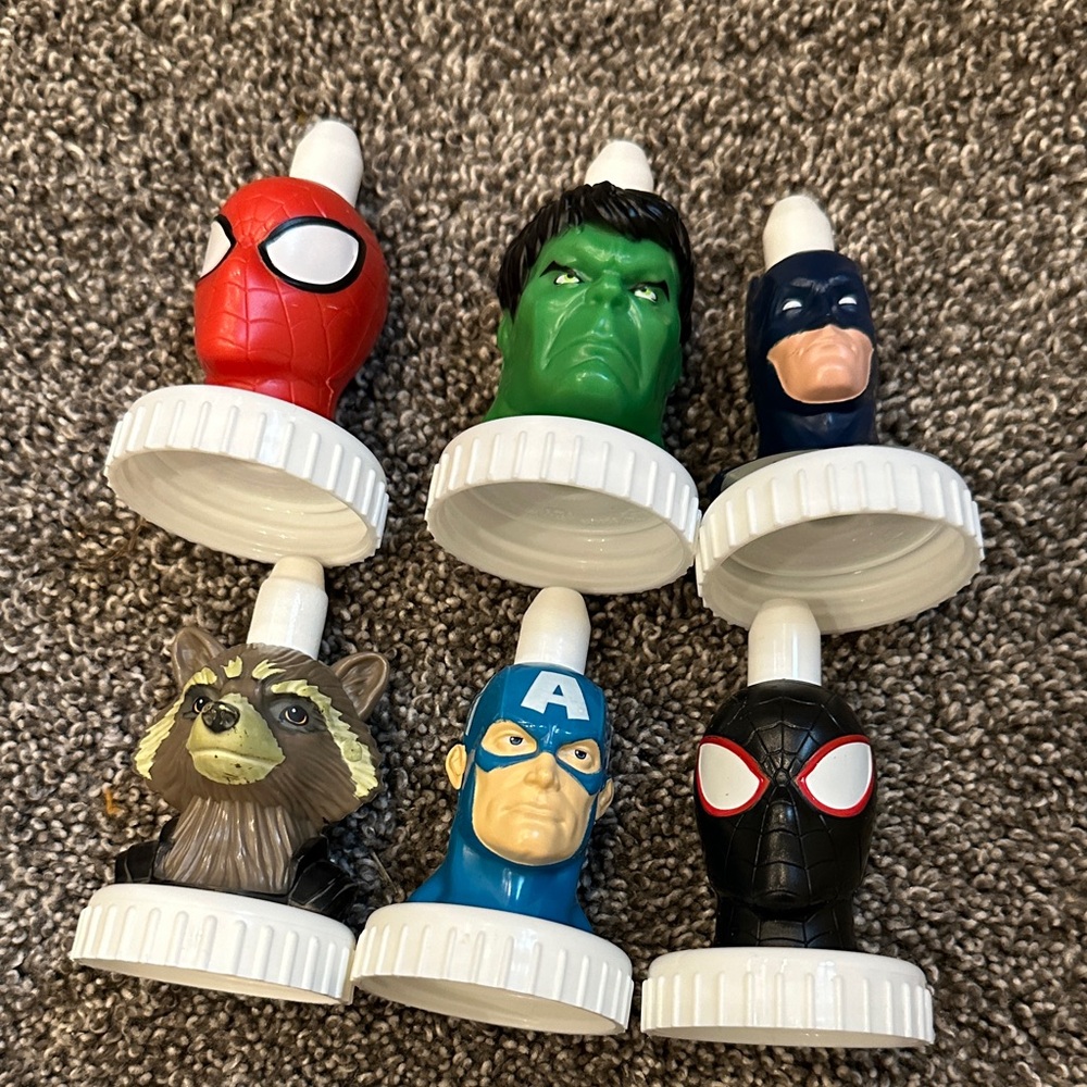 Superhero Character Bottle Toppers Set